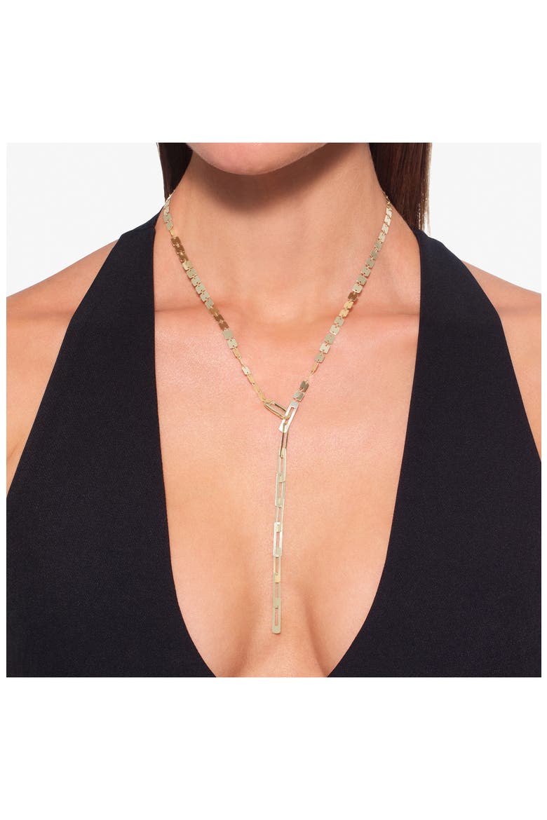 14K Gold Laser Square Lariat, Alternate, color, YELLOW