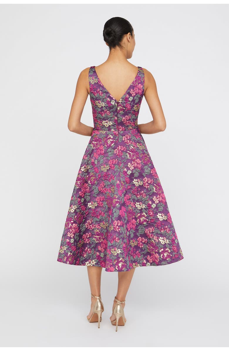 Theia Pia Jacquard Tea Length Dress, Alternate, color, 