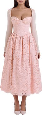 HOUSE OF CB Duchess Corset Lace Fit & Flare Midi Dress with Bolero