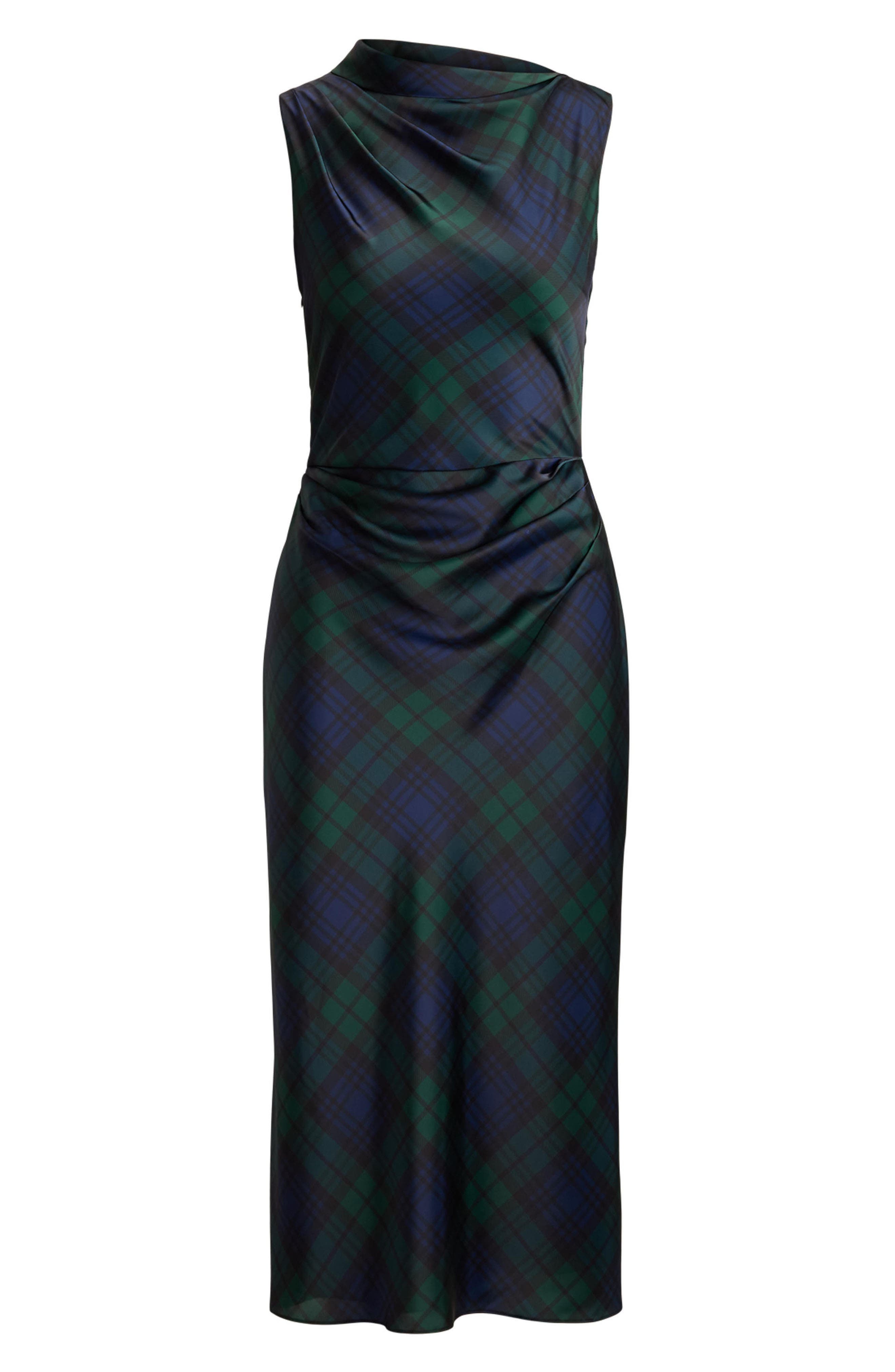 Lauren Ralph Lauren Plaid Satin Charmeuse Sheath Dress (Women) | Nordstrom