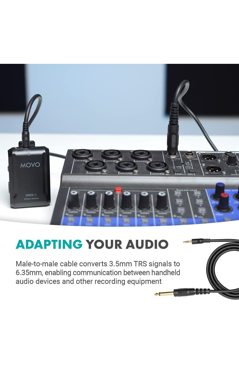 MOVO WGA-1 6.35mm Guitar Cord to 3.5mm Extension TRS Male to Male Audio Cable, Alternate, color, Black