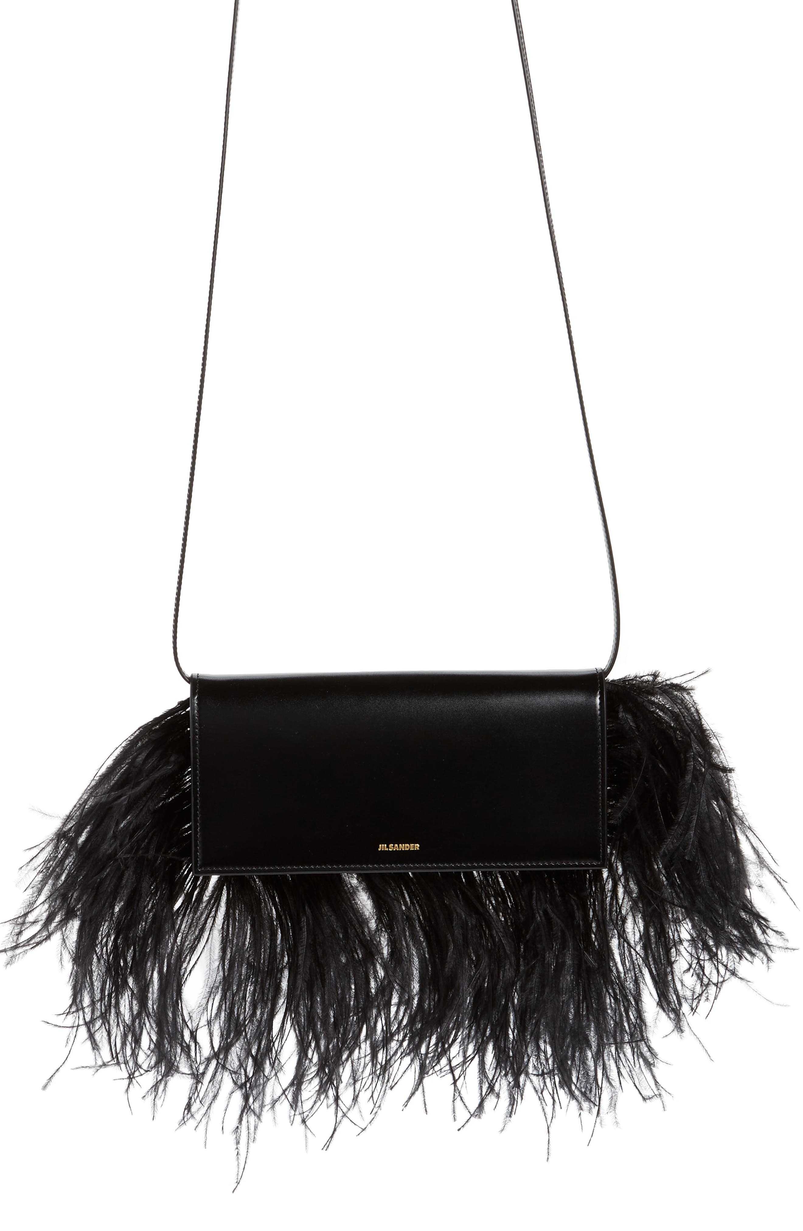 Jil Sander Feather Trim Clutch, Main, color, 