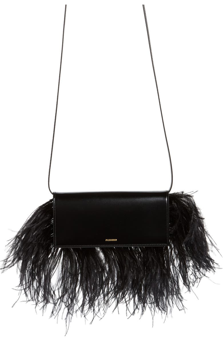 Jil Sander Feather Trim Clutch, Main, color,