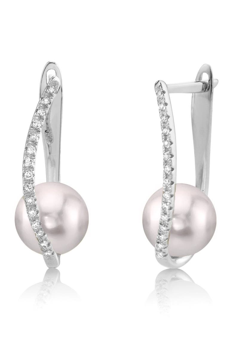 Akoya Pearl & Diamond Eliza Earrings, Main, color, White Gold