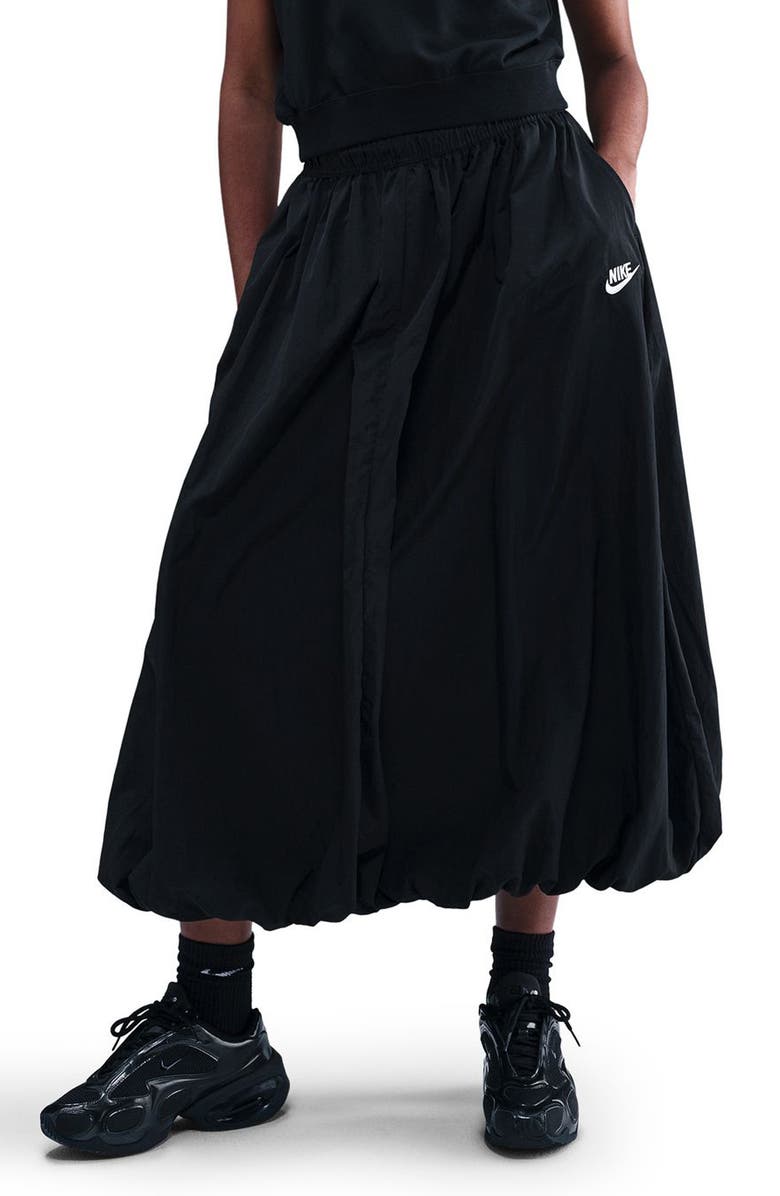 Nike Sportswear Bubble Hem Water Repellent Midi Skirt, Main, color, 010 Black/ Sail