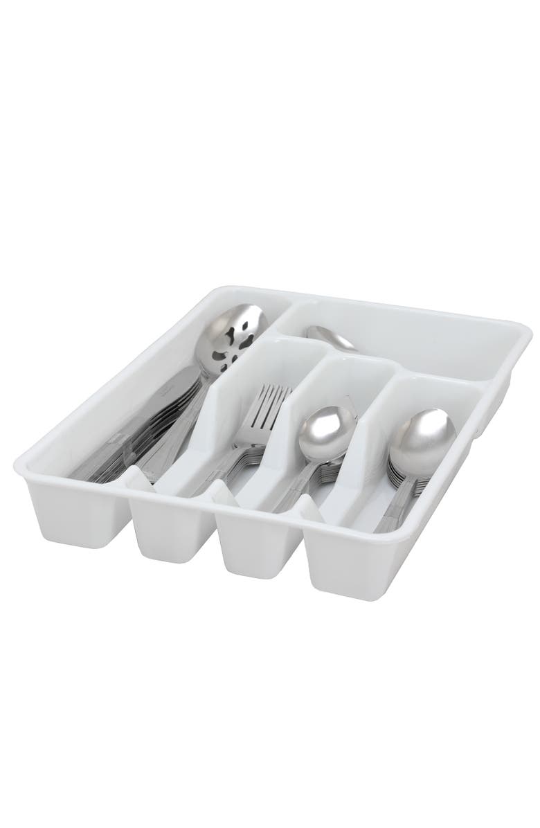 Gibson Home Basic Living Aston 45 Piece Flatware Set with Plastic Tray, Alternate, color, Silver