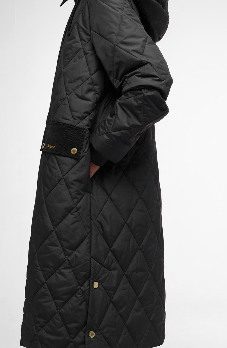 Barbour Meredith Quilted Hooded Long Coat, Alternate, color, Black/ Classic Tartan