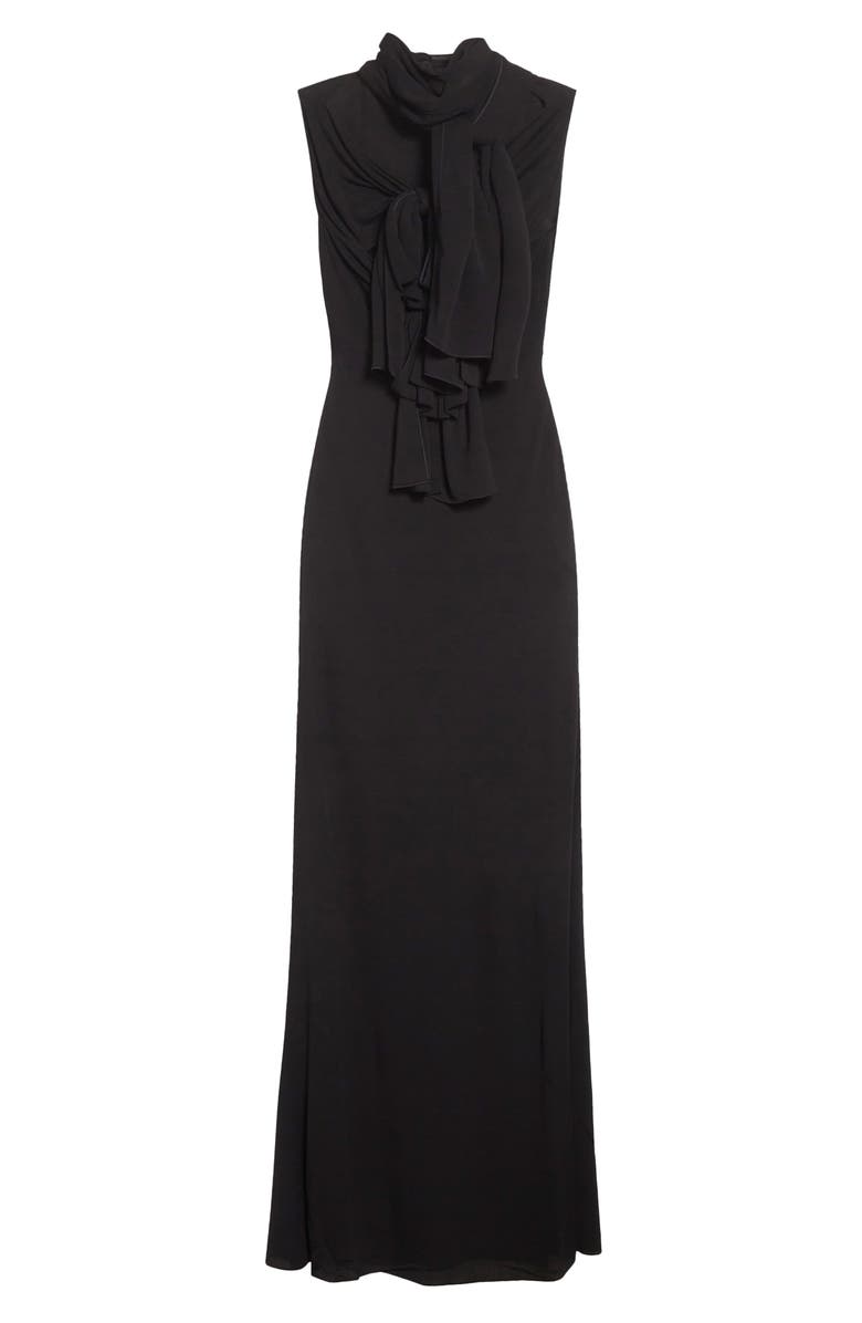 Alaïa Bow Detail Fluid Jersey Dress, Alternate, color, Noir Alaia