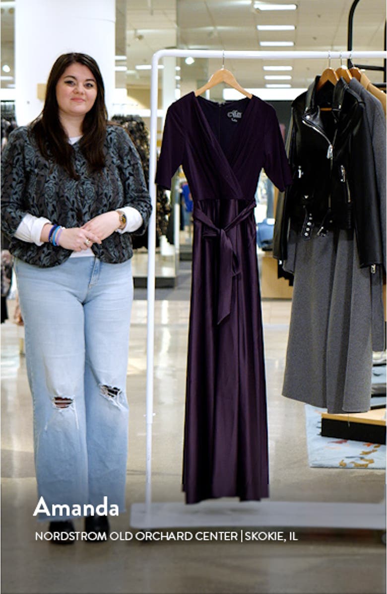 Surplice Neckline Satin Formal Dress, sales video thumbnail