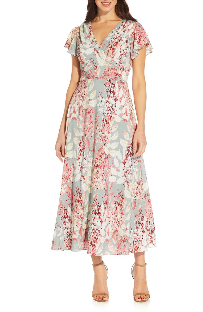 Adrianna Papell Floral Print Chiffon Dress, Main, color, 