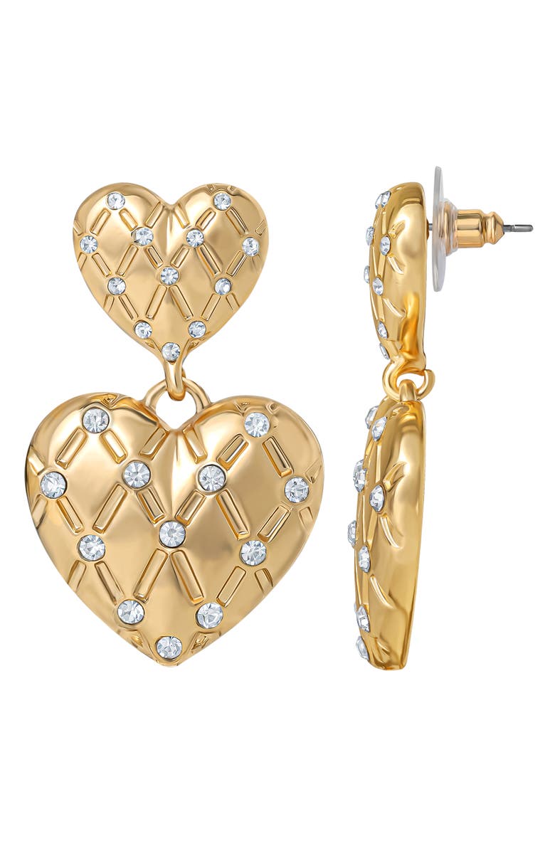 Juicy Couture Double Heart Drop Earrings, Alternate, color, Gold Tone