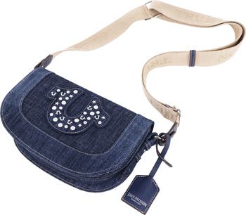 Frayed Denim Horseshoe Satchel Bag