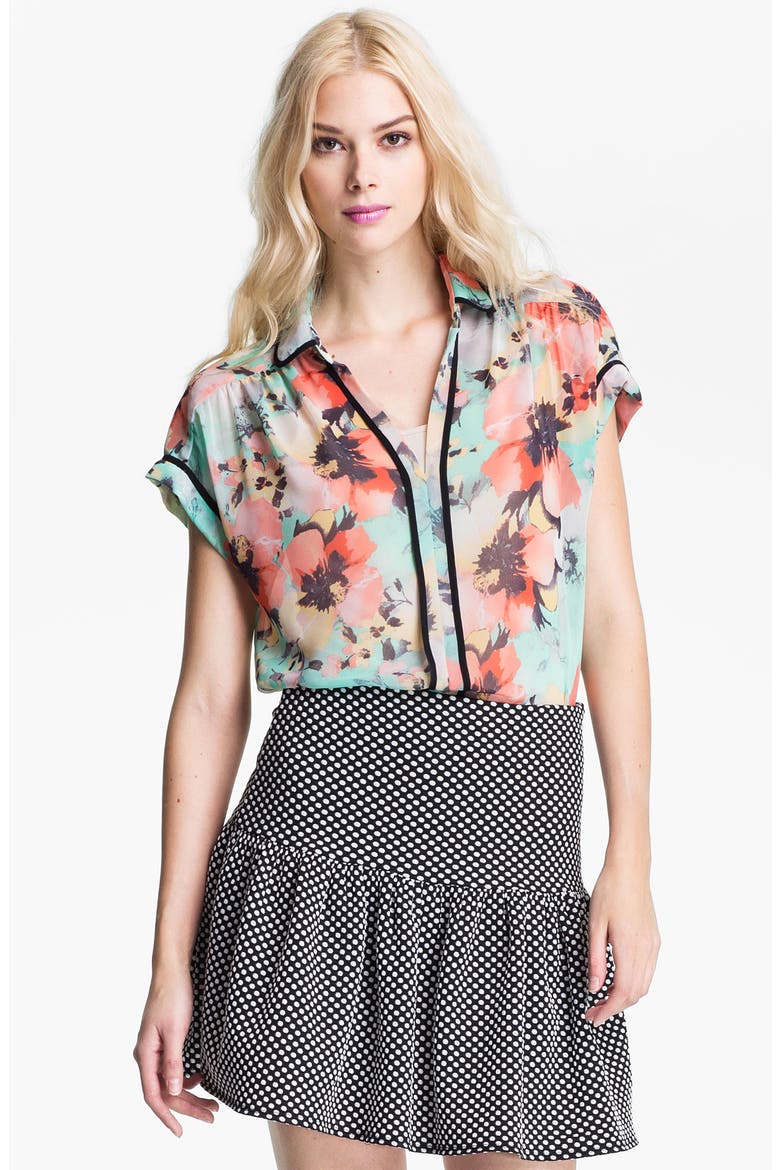 Floral Print Collar Top, Main, color, ORANGE MULTI FLORAL