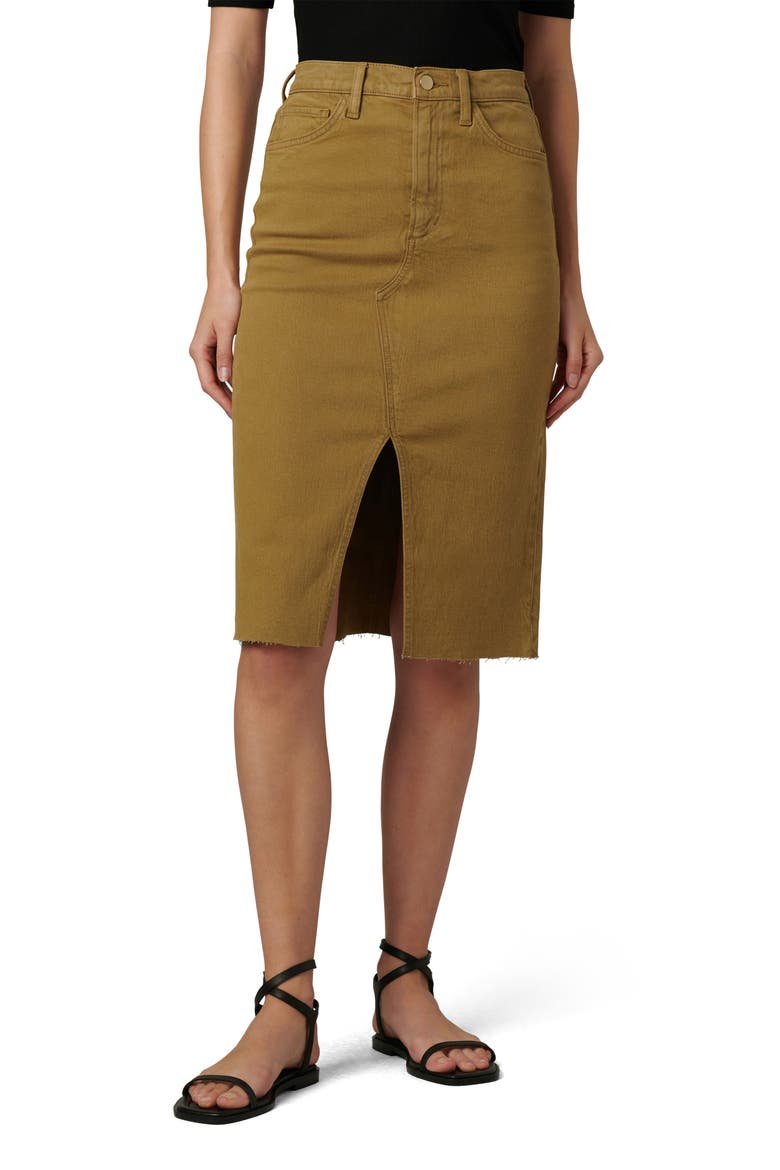 The Joplin Raw Hem Midi Denim Skirt, Main, color, GOTHIC OLIVE