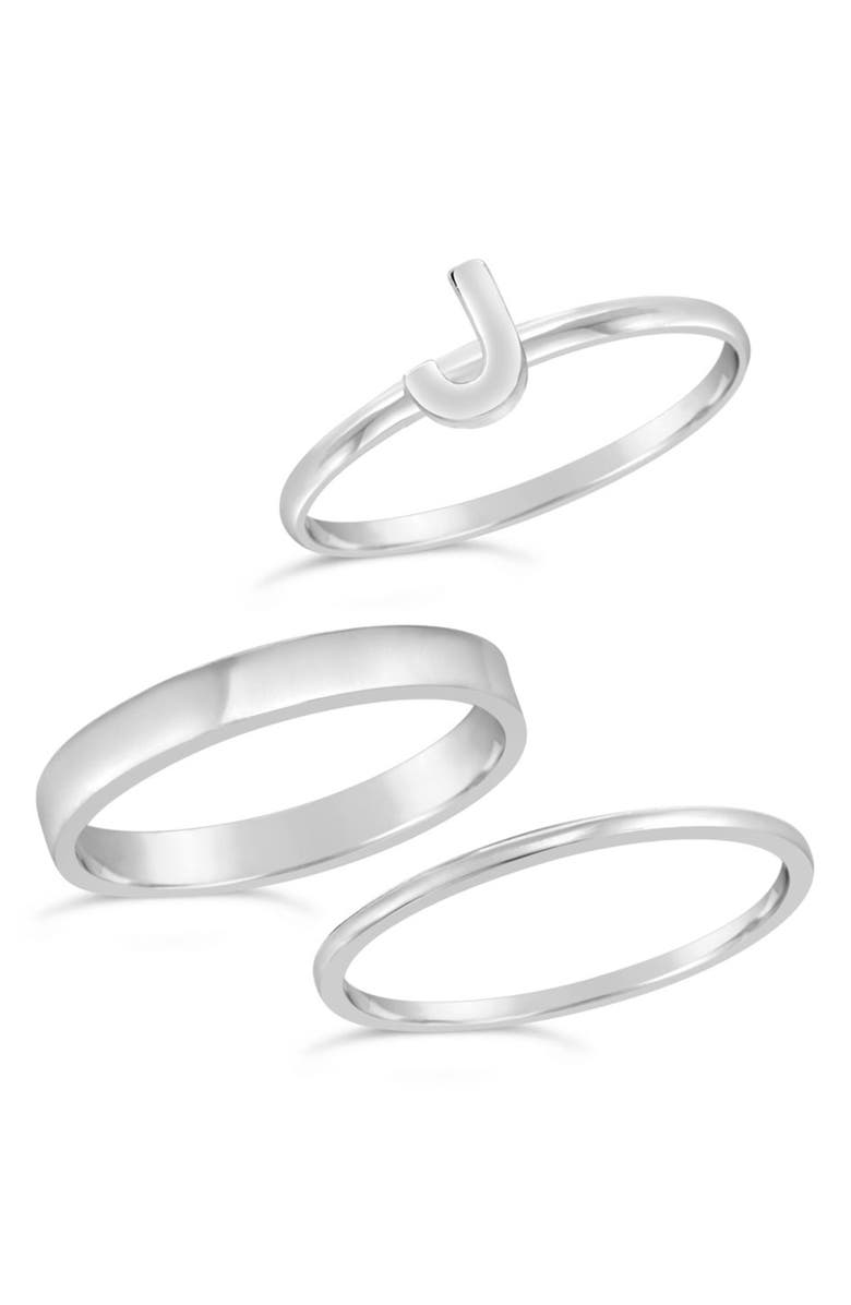 Sterling Forever Sterling Silver Initial Ring - Set of 3 - C, Main, color, 