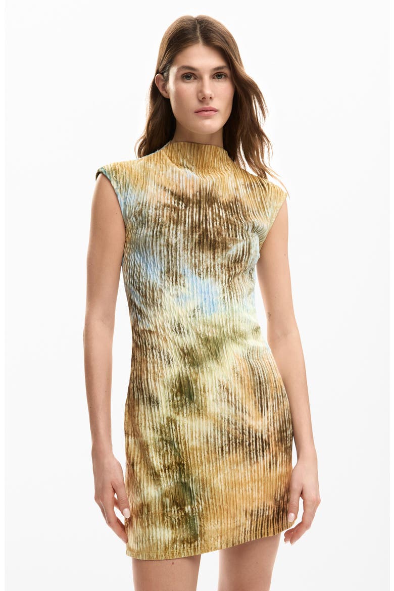 Abstract Print Funnel Neck Dress, Alternate, color, OFF WHITE