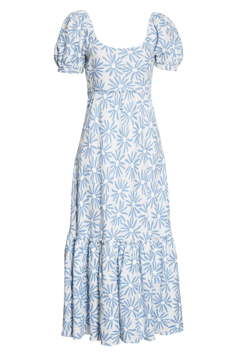 Kai Linen Midi Dress, Alternate, color, BLUE DAISY FLORAL