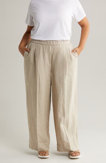 Shop Eileen Fisher High Waist Pleated Organic Linen Wide Leg Pants