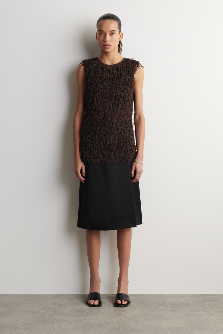 Fringed Knitted Top, Alternate, color, BROWN