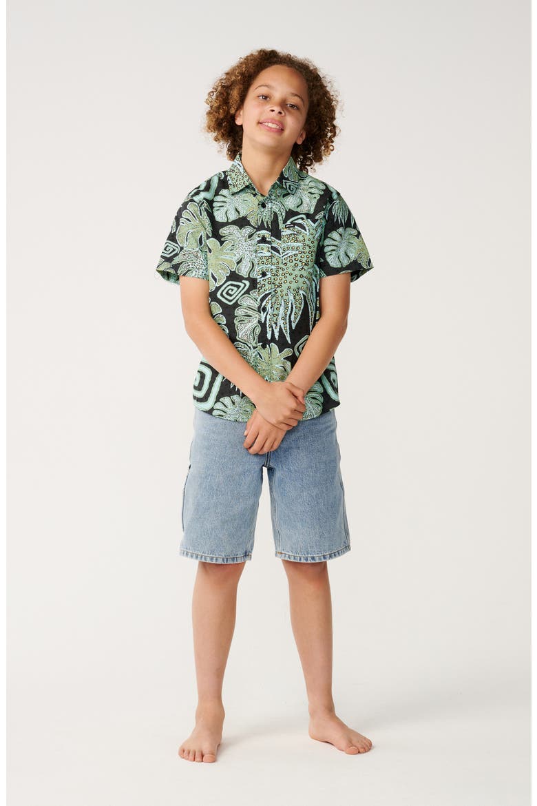 Kids' Barrel Killa Short Sleeve Button-Up Shirt, Alternate, color, WASHED BLACK