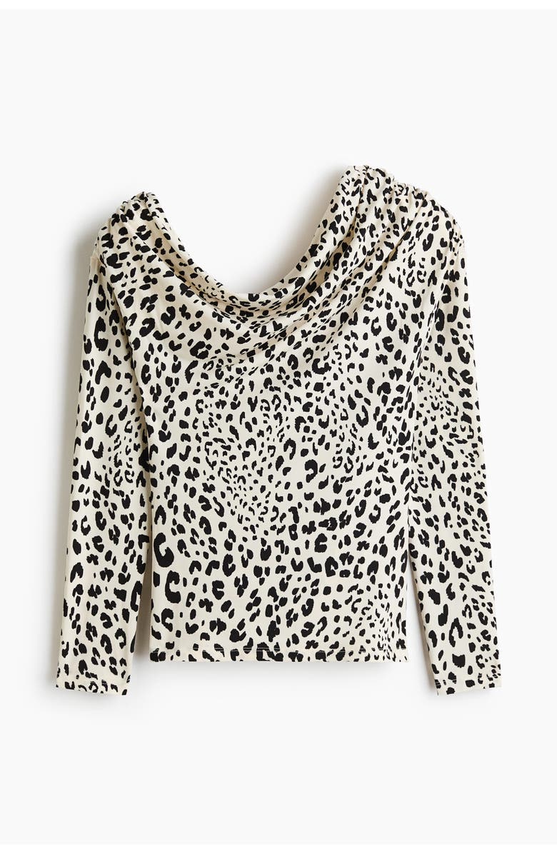 H&M Draped One-shoulder Top, Main, color, White/Leopard Print