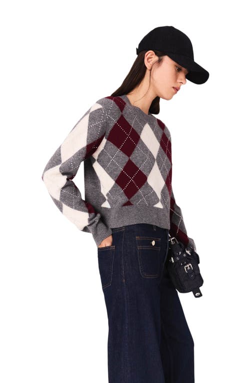 Maje Cropped Argyle Sweater In Black