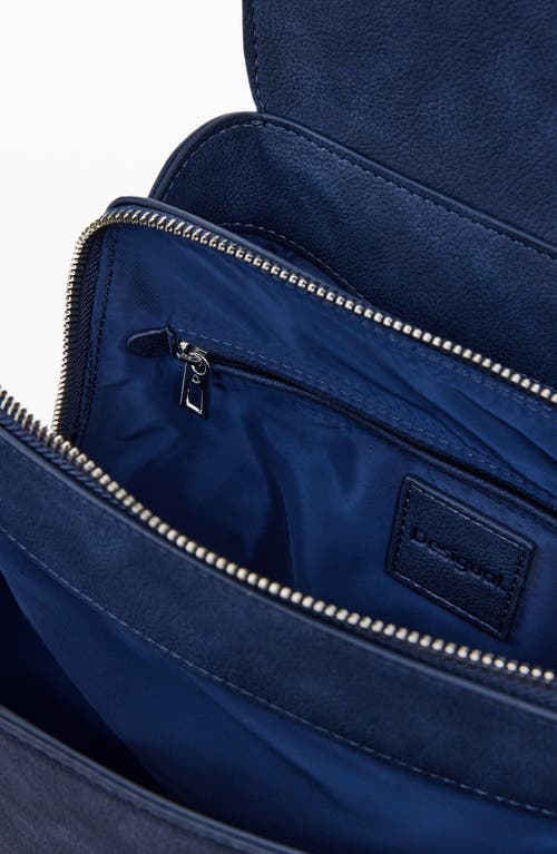 Desigual Small Embossed Faux Leather Flap Backpack In Blue