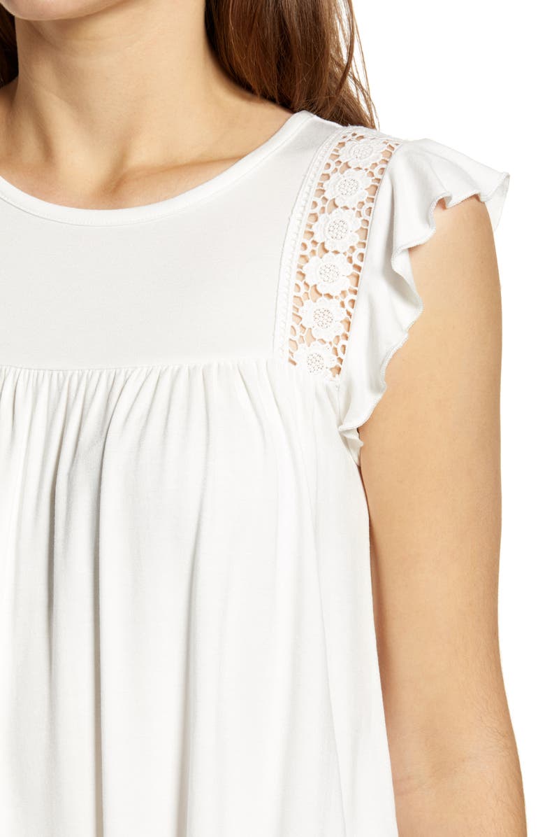 Loveappella Crochet Inset Flutter Top, Alternate, color, 