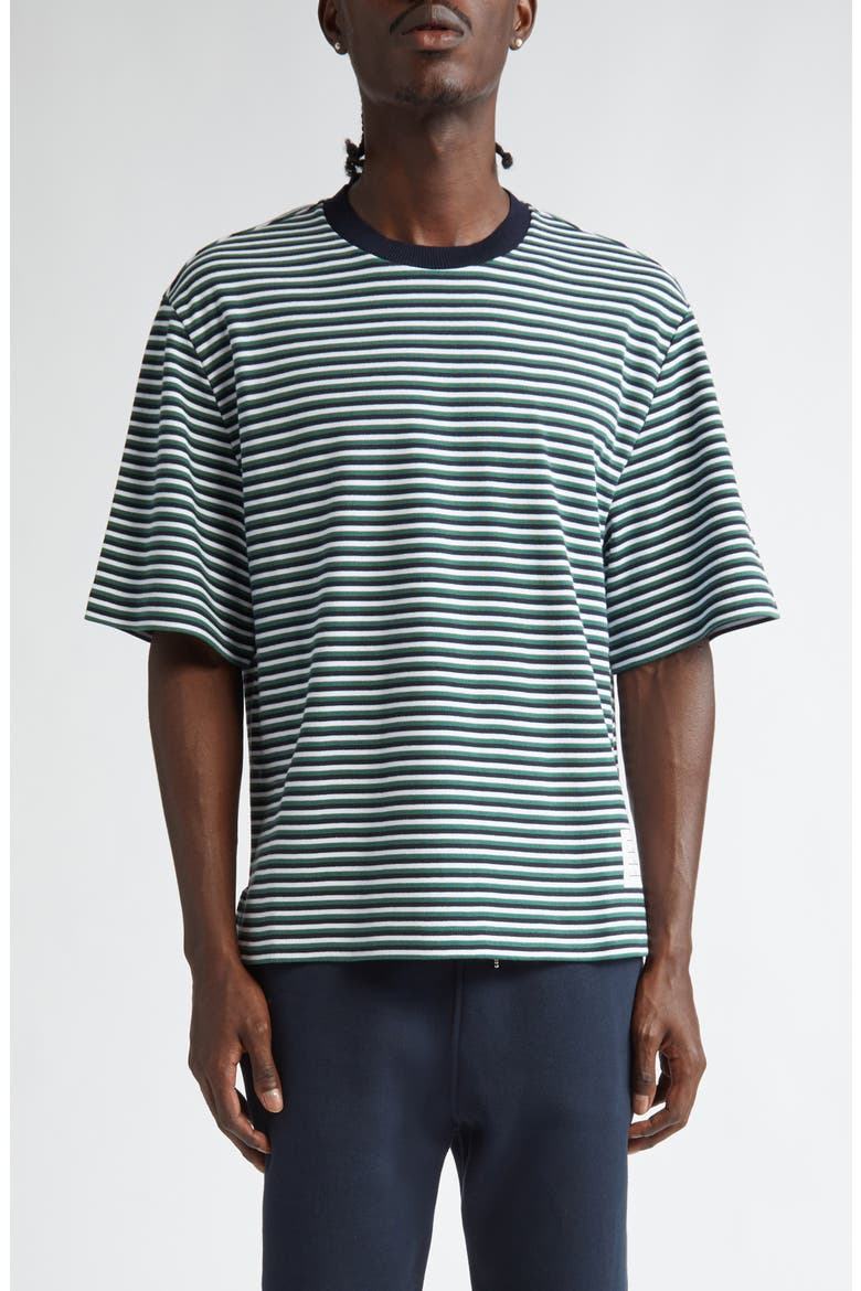 Oversize Stripe High-Low Hem Cotton T-Shirt, Main, color, NAVY/ GREEN/ WHITE