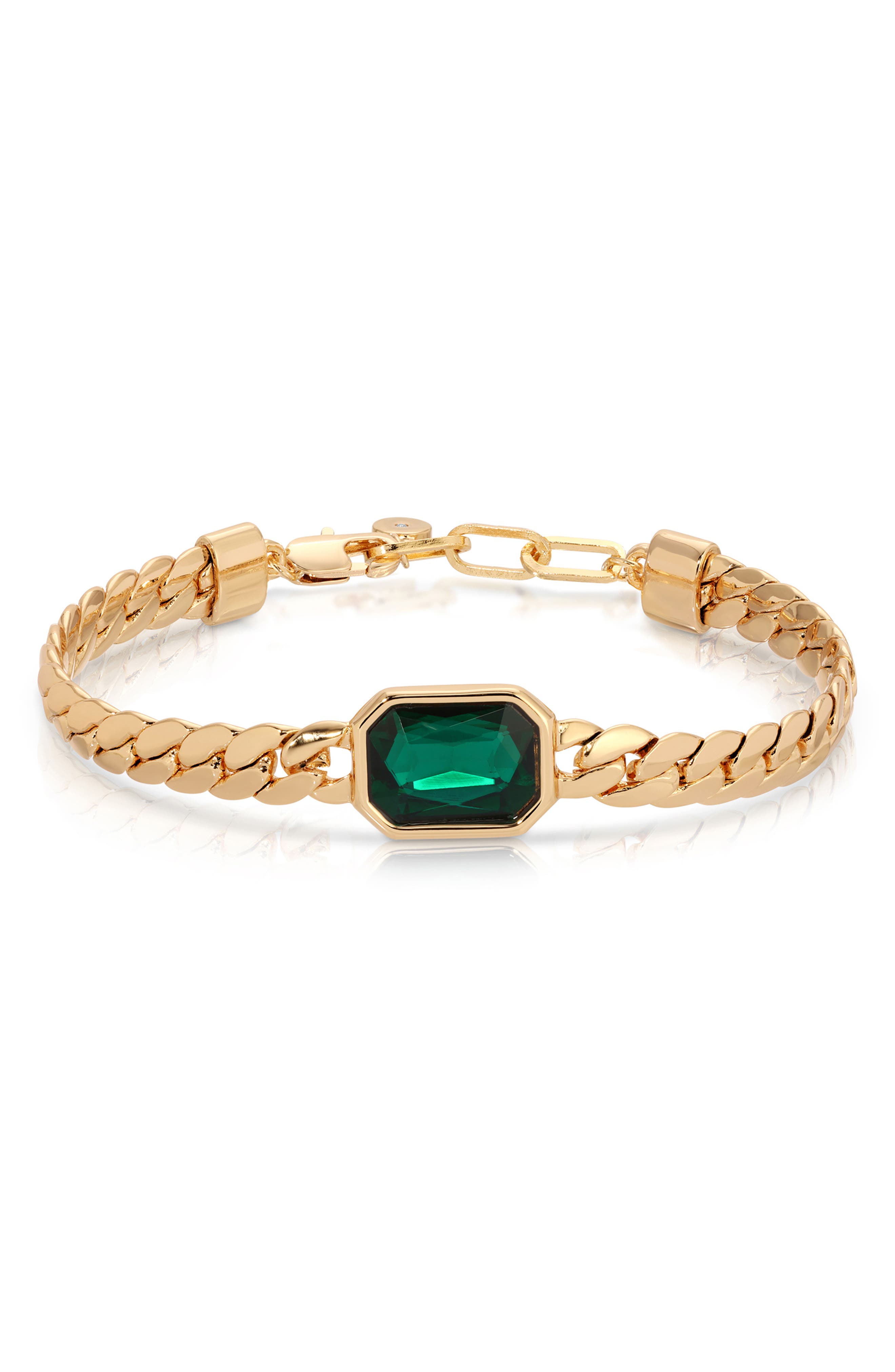 Ettika Deco Crystal Statement Cuban Chain Bracelet in Green 