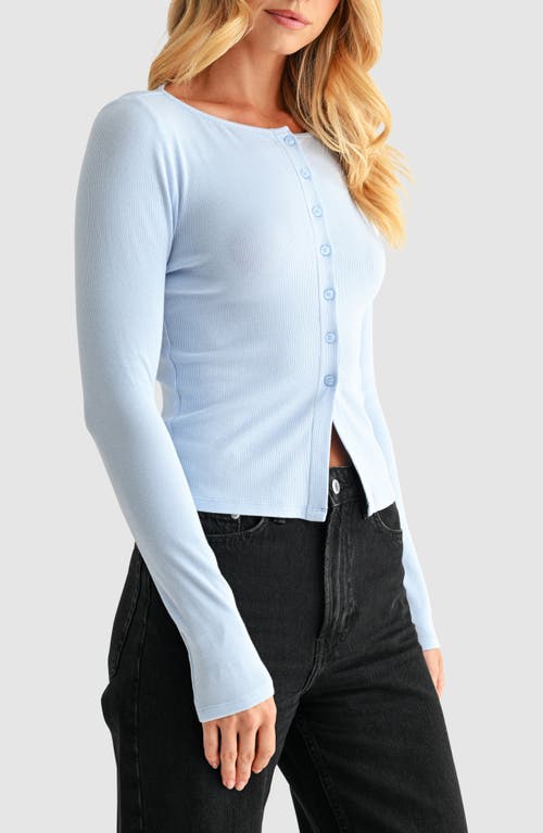 Lush Long Sleeve Button Front Crop Top In Blue