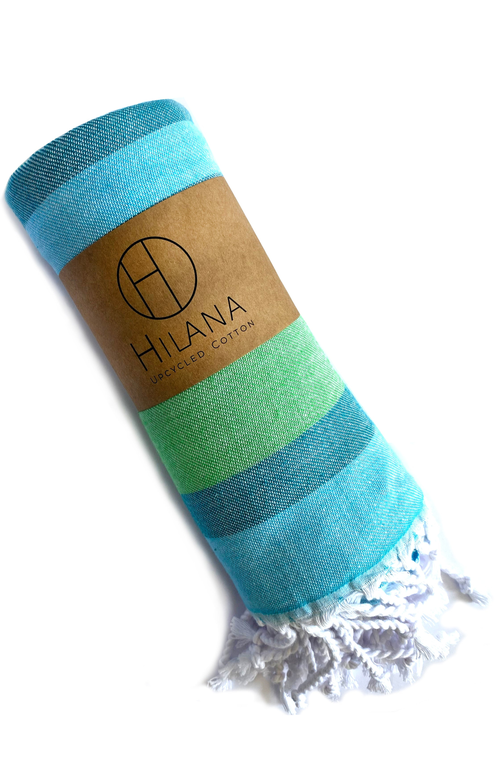 Eco Hilana Samara Striped Sustainable Turkish Towel Green In Green