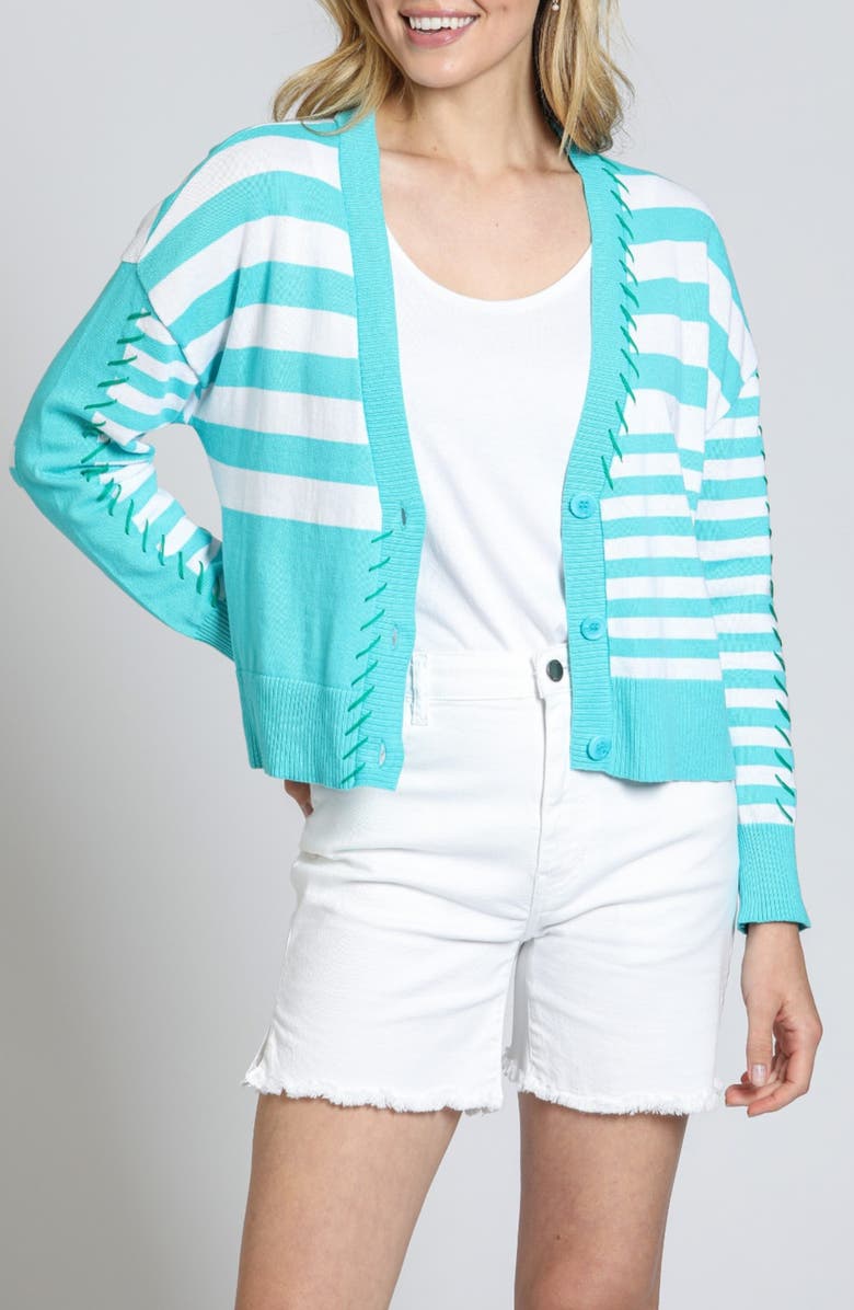 APNY Whipstitch Detail Stripe Cotton Cardigan, Main, color, 