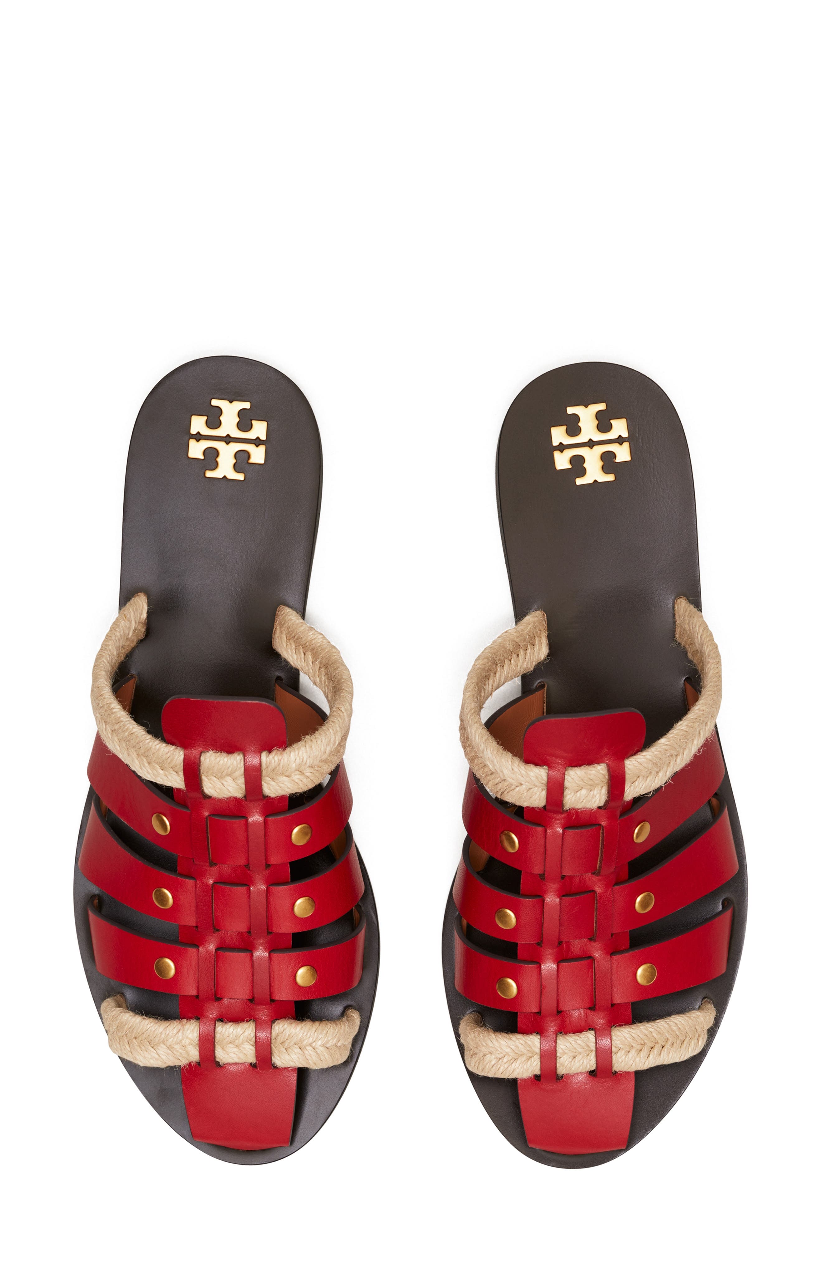 Mixed Media Fisherman Mule Sandal, Alternate, color, TORY RED/ TORY RED/ TORY RED