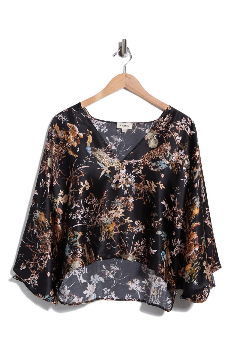 Parma Sleeve Silk Top, Alternate, color, BLACK MULTI TAPESTRY JUNGLE