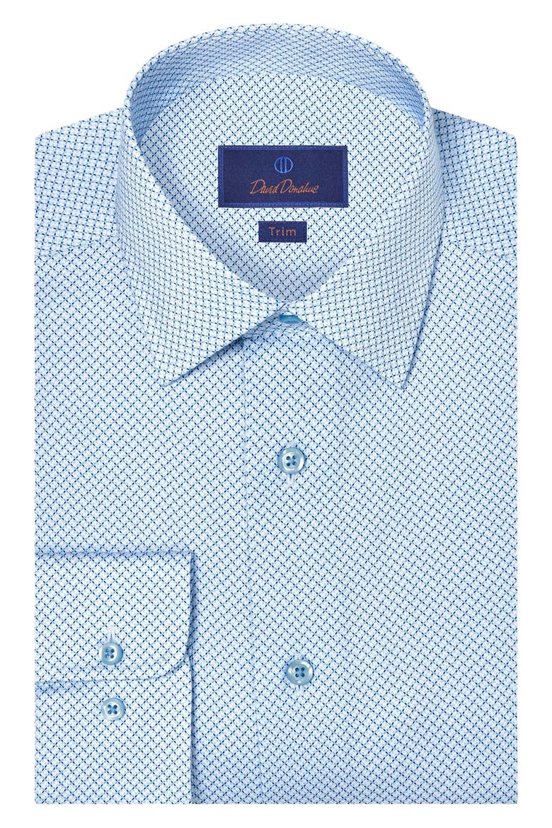 Trim Fit Geometric Cotton Dress Shirt, Main, color, WHITE/ SKY