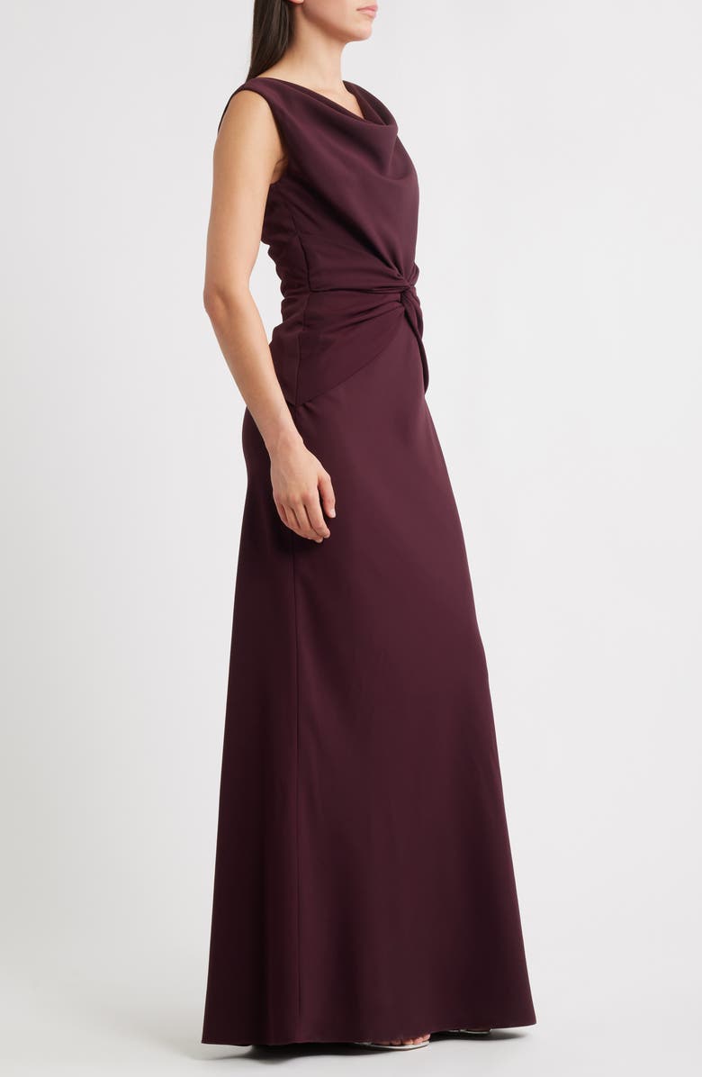 Amsale Gathered Waist Crepe Gown, Alternate, color, Ruby