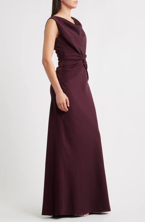 Amsale Gathered Waist Crepe Gown In Burgundy