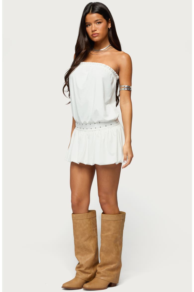Layton Studded Strapless Bubble Hem Minidress, Alternate, color, WHITE