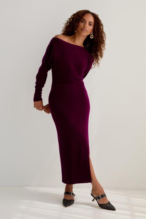 The Cashmere Off Shoulder Sweater Dress