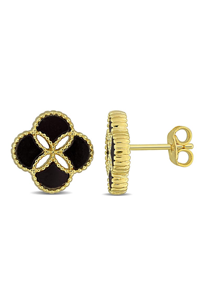 Black Agate Quatrefoil Stud Earrings, Alternate, color, BLACK