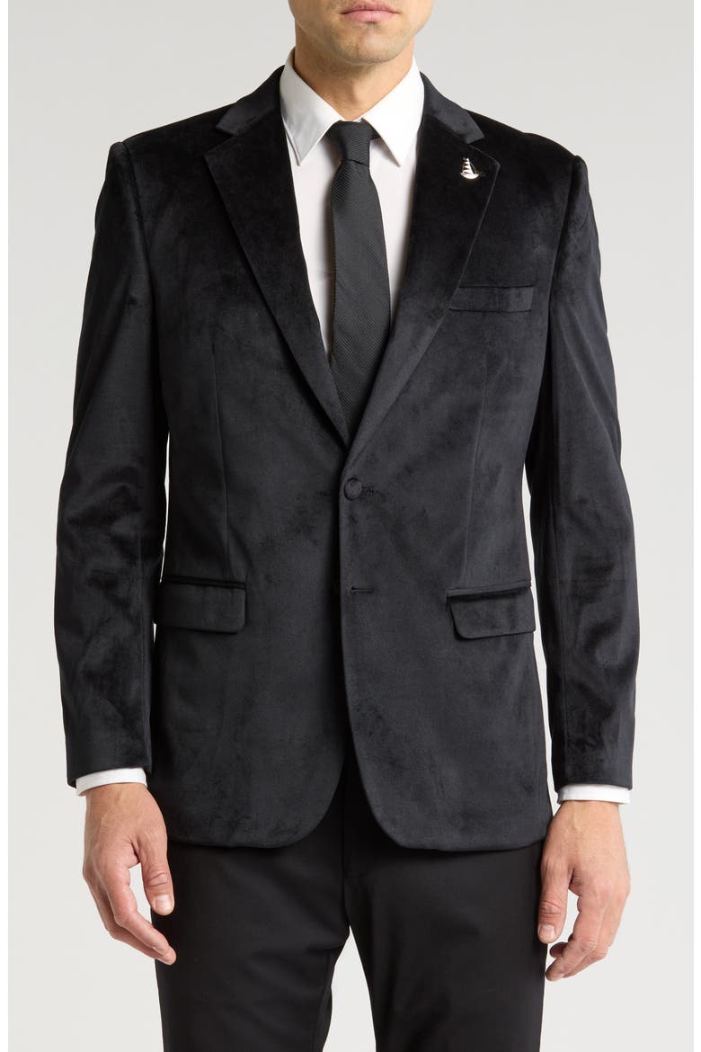 Slim Fit Velour Blazer, Main, color, BLACK