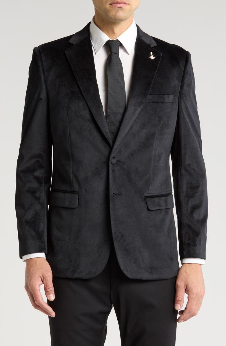 Tahari Slim Fit Velour Blazer, Main, color, Black
