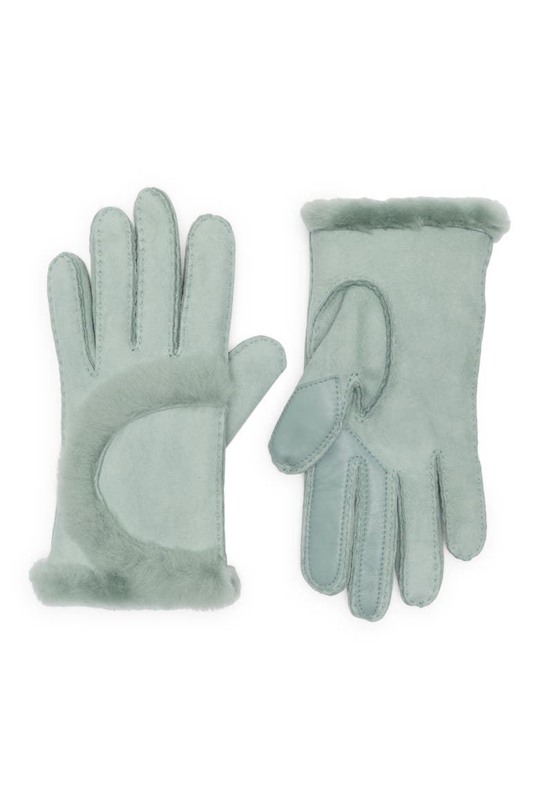 Genuine Shearling Exposed Curve Seam Gloves, Main, color, GREY MIST