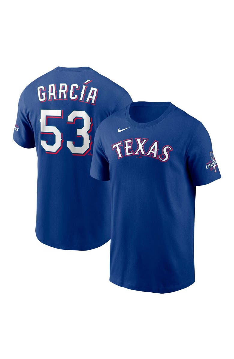 Nike Men's Nike Adolis García Royal Texas Rangers 2023 World Series Champions Name & Number T-Shirt, Main, color, 
