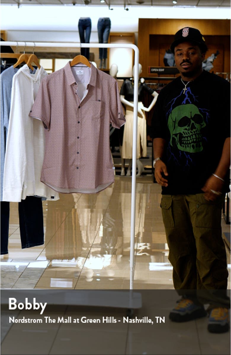 Monti Geo Print Short Sleeve Performance Button-Up Shirt, sales video thumbnail