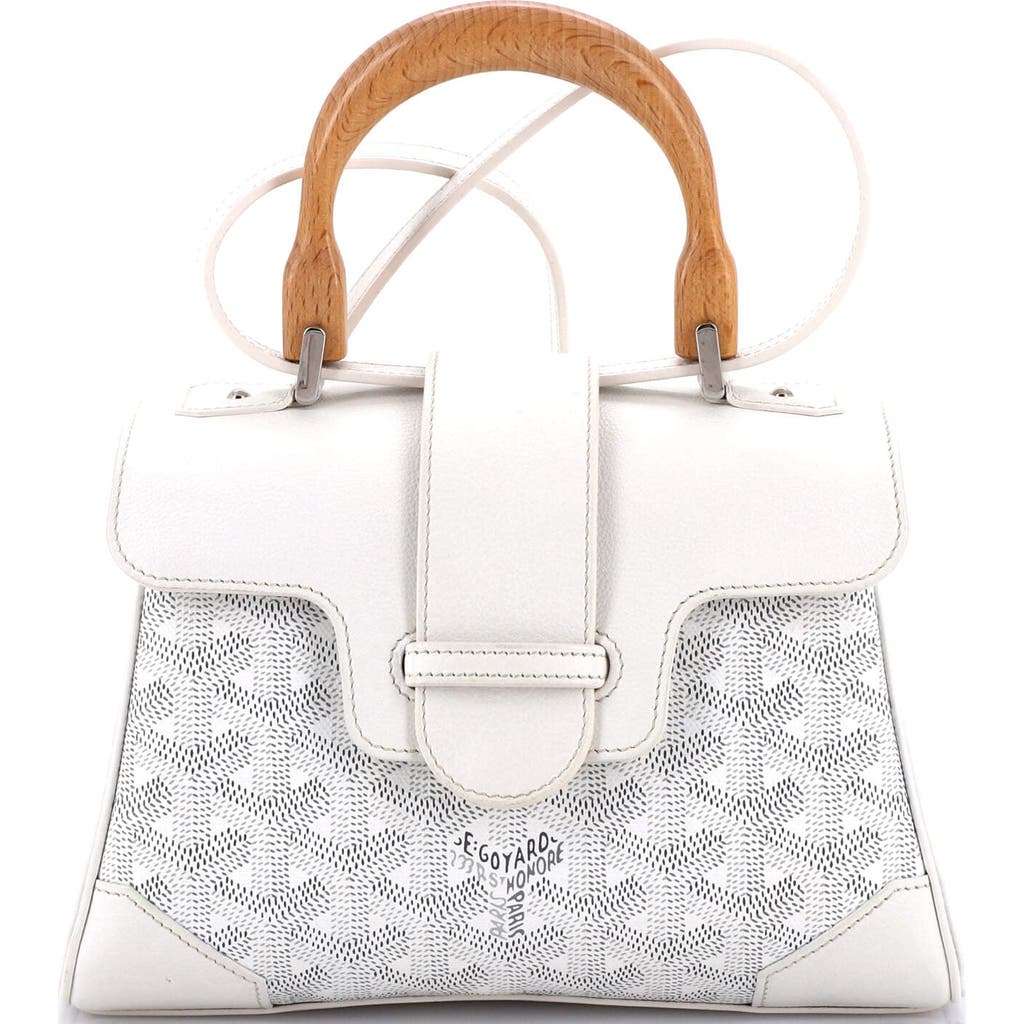 Pre-owned Goyard Goyard Saigon Top Handle Bag Coated Canvas With Leather Mini In White
