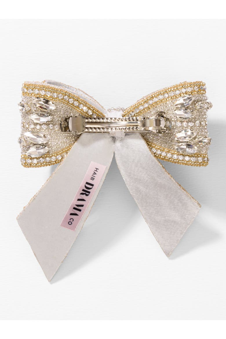 Embellished Crystal Hair Bow Barrette Clip - Gold & Silver, Alternate, color, Metallic Silver