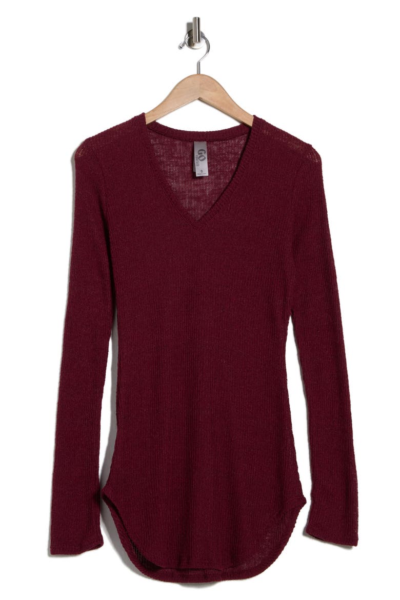 V-Neck Long Sleeve Knit T-Shirt, Alternate, color, CHILI OIL