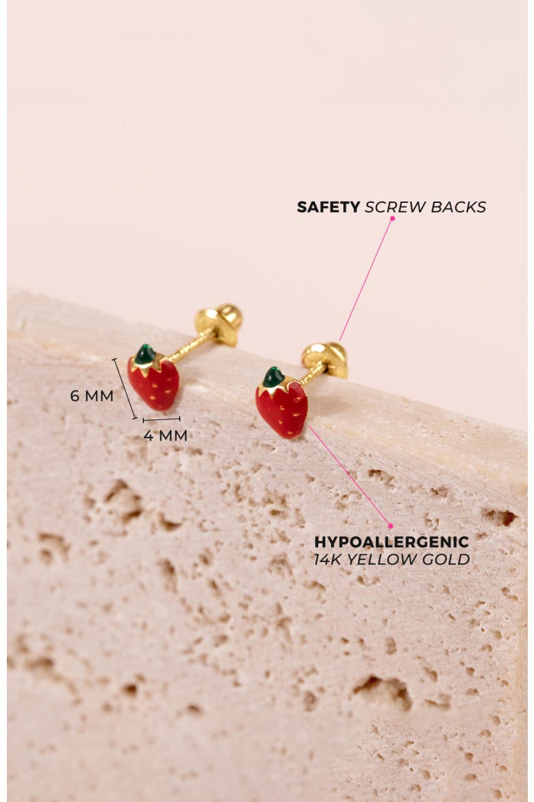 14k Summer Strawberry Earrings, Alternate, color, Red